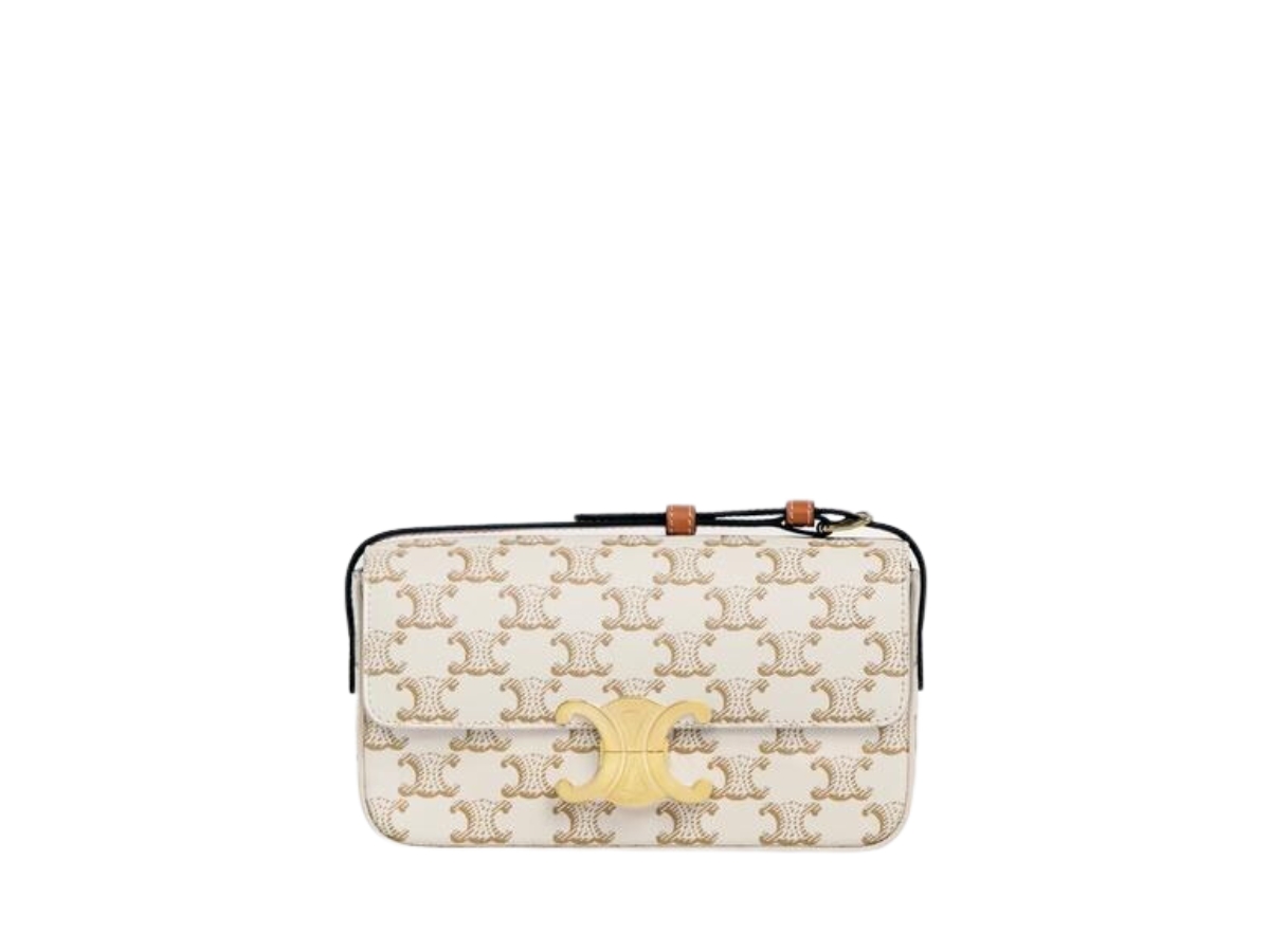 Celine Triomphe Shoulder Bag in Triomphe Canvas and Calfskin White