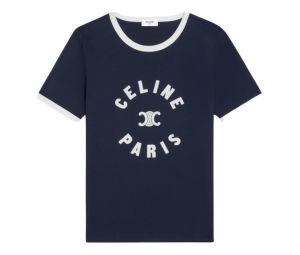 Celine Loose Triomphe T-Shirt In Cotton Jersey Off White-Black