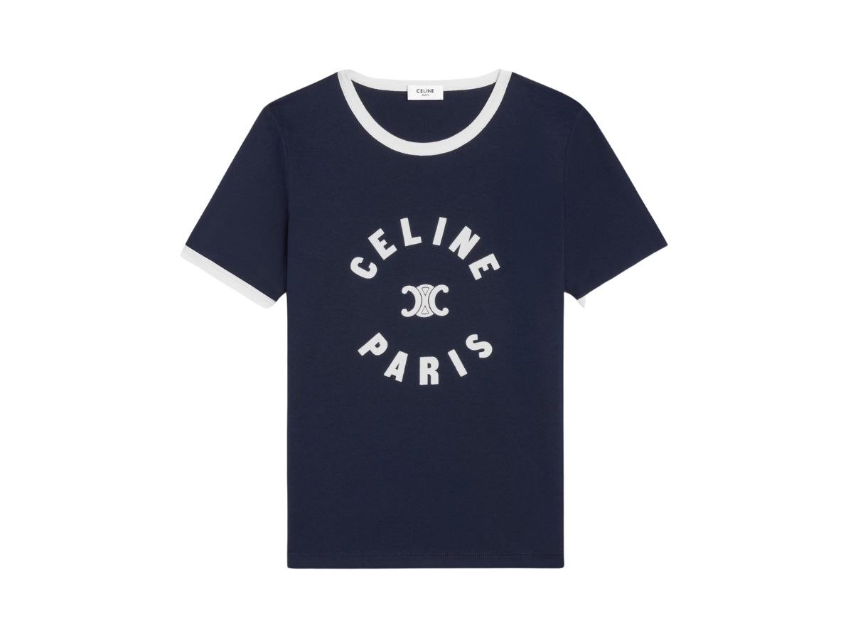 Celine Triomphe T-Shirt In Cotton Jersey Blue Petrol-Off White