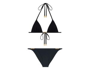 Celine Triomphe Triangle Top And Swimsuit Bottom In Matte Jersey Black