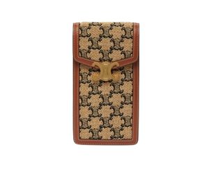 Buy Celine Vertical Triomphe Phone Pouch In Textile With Triomphe And Calfskin Natural Tan at Sasom – Authentic and Ready to Ship