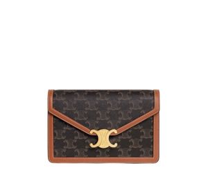 Celine Wallet On Chain Triomphe Canvas In Triomphe Canvas And Calfskin Tan