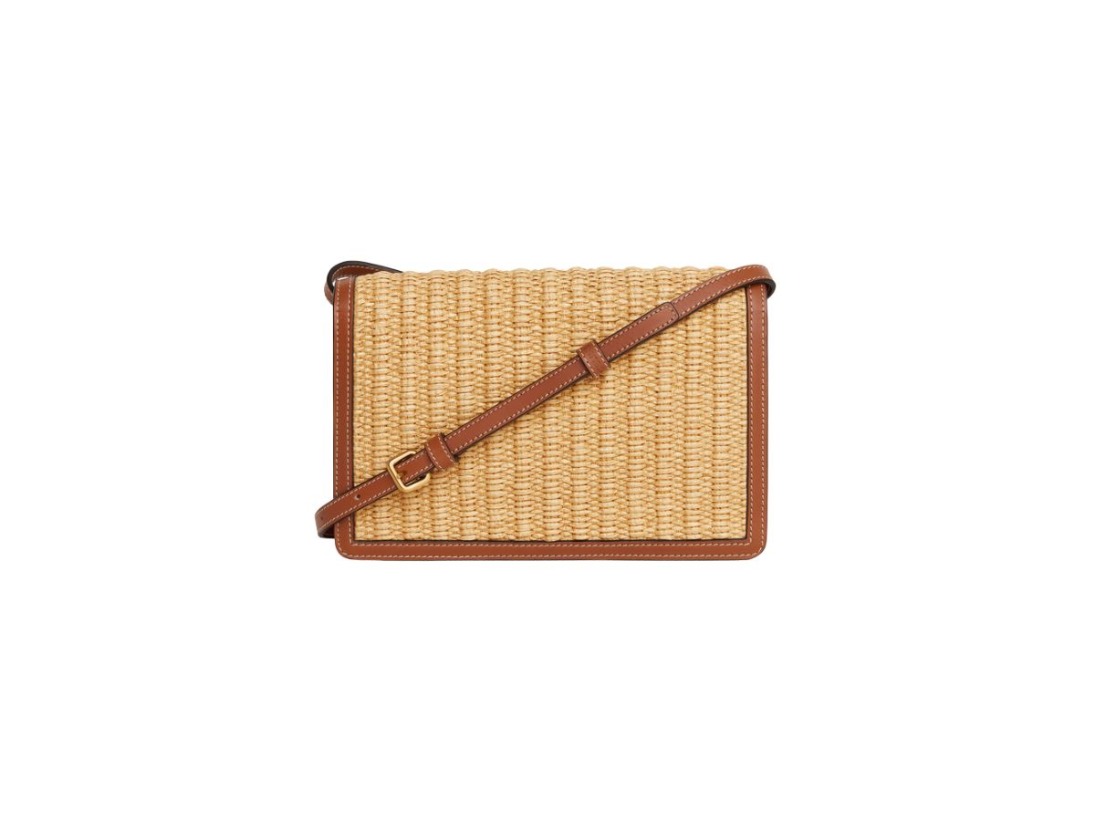 SMALL POUCH WITH STRAP CUIR TRIOMPHE IN RAFFIA EFFECT TEXTILE AND CALFSKIN