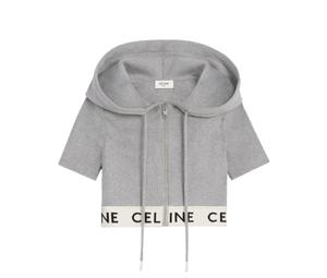 Celine Zip-Up Crop Top In Athletic Knit Grey Off white