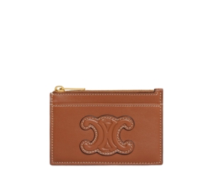 Celine Zipped Card Holder In Smooth Lambskin With Gold Finishing Tan