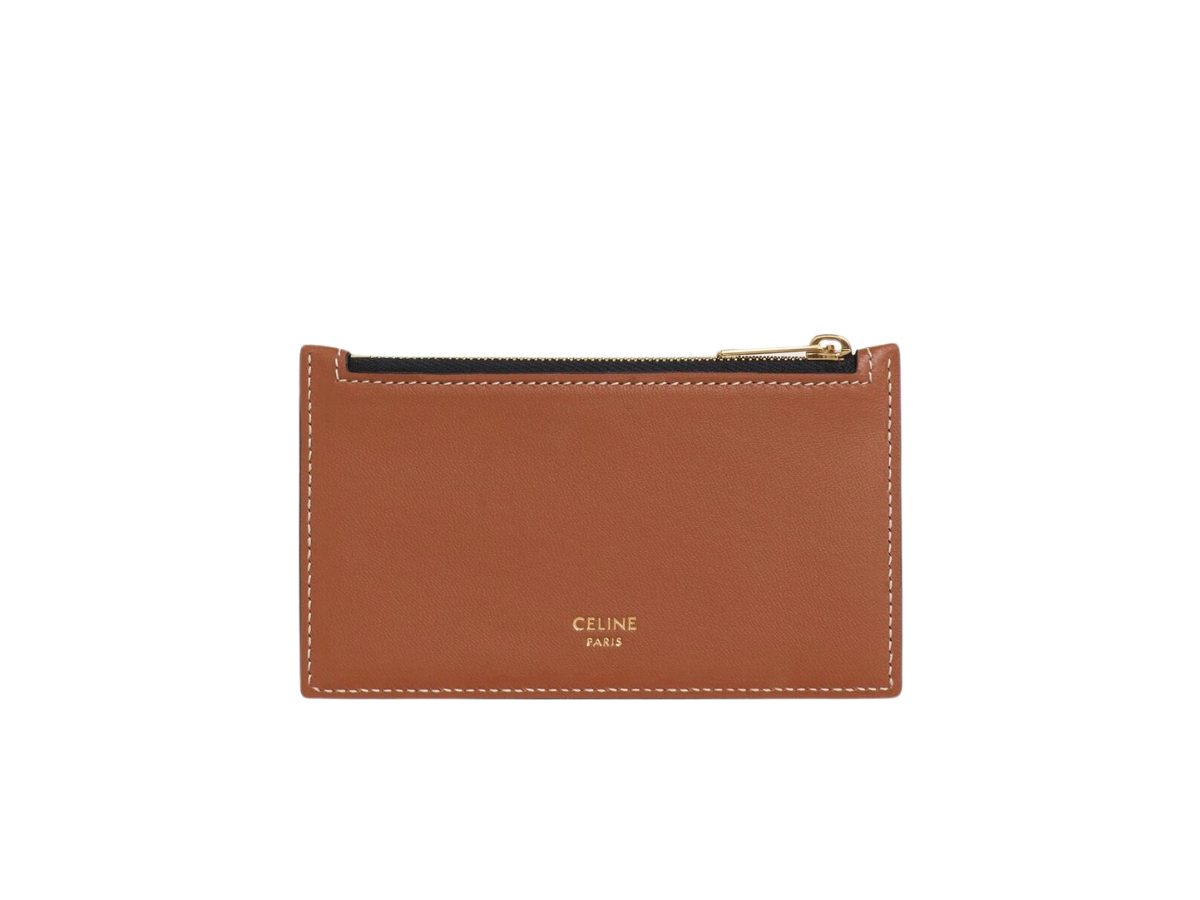 Celine Triomphe Canvas Zipped Card Holder in Triomphe Canvas and Lambskin, Brown
