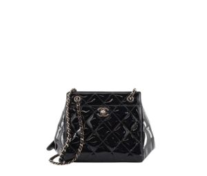 Chanel  Small Pocket Chain Square Tote In Patent Leather With Silver-Tone Metal