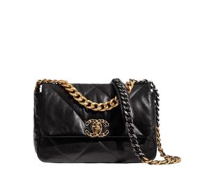 Chanel 19 Flap Bag In Goatskin With Gold-Silver Tone And Ruthenium-Finish Metal Black