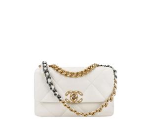 Chanel 19 Handbag Shiny Lambskin White Gold-Silver & Ruthenium-Finish Metal (30Cm)