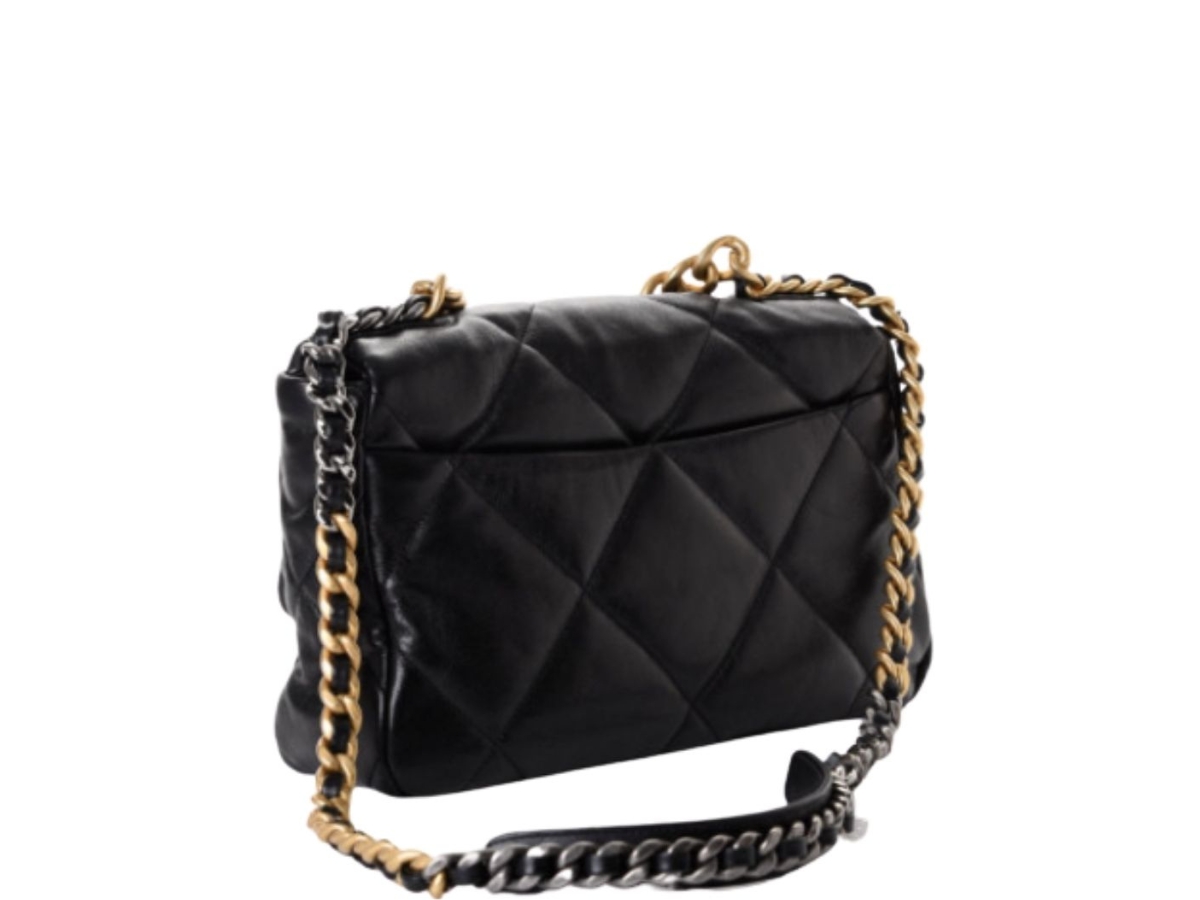 Chanel 19 Handbag in Black Lambskin with Gold-Tone, Silver-Tone