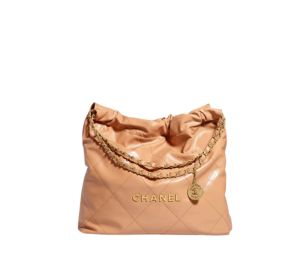 Chanel 22 Handbag In Shiny Calfskin With Gold-Tone Metal Camel