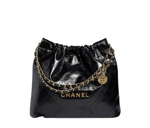 Chanel 22 Handbag Shiny Calfskin Black Gold-Tone Metal