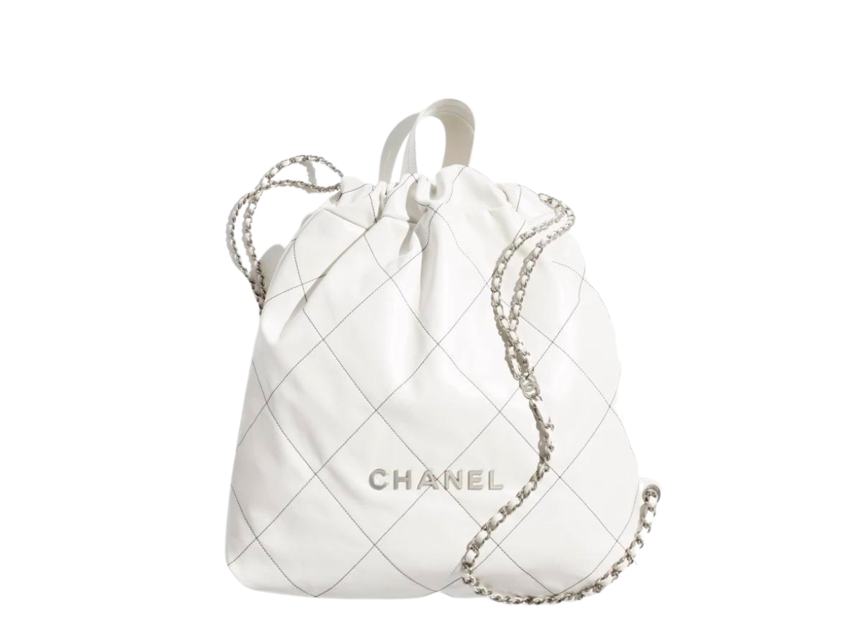 Chanel 22 Backpack Shiny Calfskin AS3313 White Gold