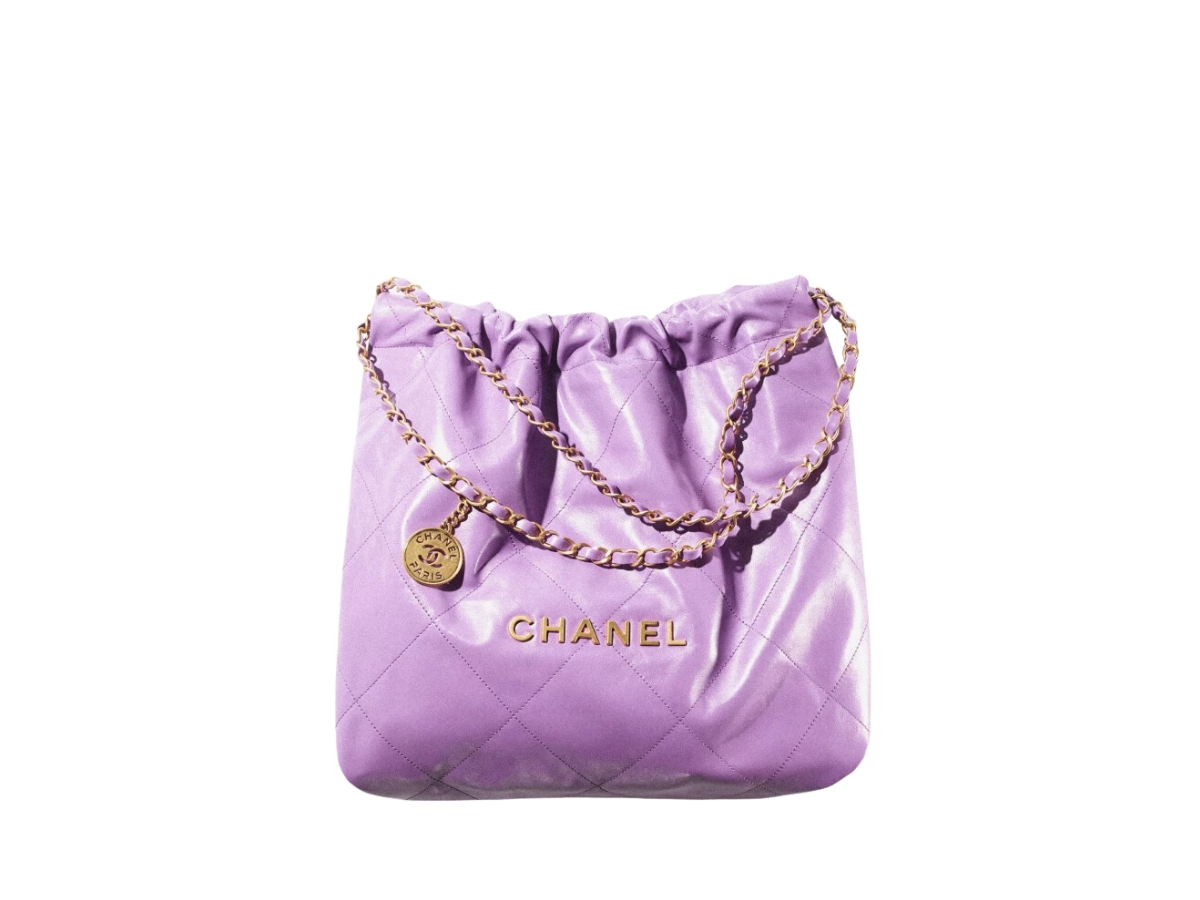 Chanel 22 Handbag Shiny Calfskin Gold AS3261 Purple in 2023