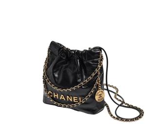 Chanel 22 Mini Handbag In Shiny Calfskin With Gold-Tone Metal Black