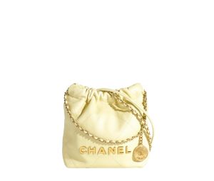 Chanel 22 Mini Handbag In Shiny Calfskin With Gold-Tone Metal Light Yellow