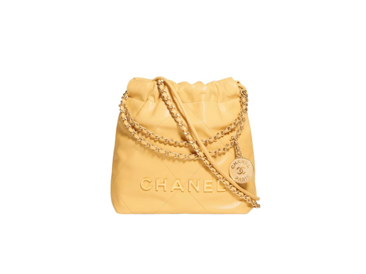 SASOM  กระเป๋า Chanel 22 Mini Handbag In Shiny Calfskin With Gold