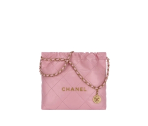 Chanel 22 Small Handbag In Shiny Calfskin With Gold-Tone Metal Hardware Gold Light Pink