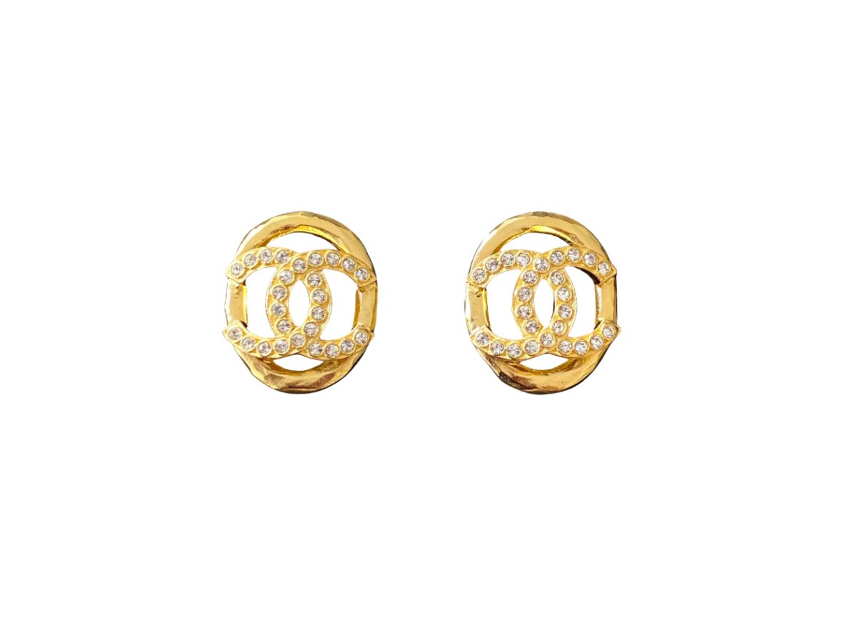 Chanel 22A Oval Cutout Crystal CC Logo Earrings