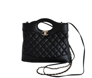 Chanel 31 Mini Shopping Bag In Shiny Crumpled Calfskin With Gold-Tone Metal Black