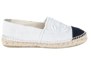 Buy Chanel BEIGE & BLACK CANVAS CAP TOE CC ESPADRILLES at Sasom – Authentic and Ready to Ship