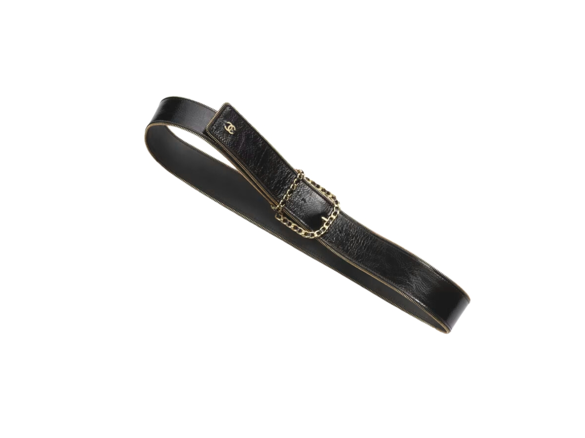 Chanel Belt In Calfskin With CC Metal Gold Black | ของแท้