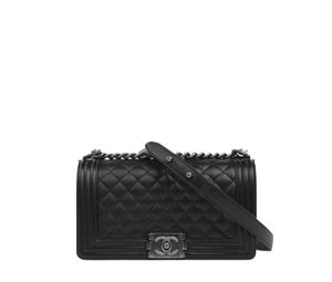 Chanel Boy Medium Handbag Grained Calfskin Black Ruthenium-Finish Metal