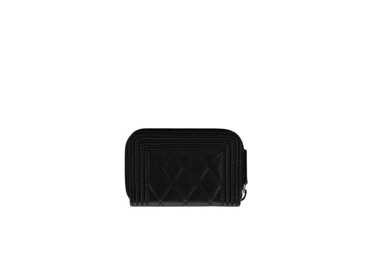 Chanel Boy Zip Around Coin Purse Wallet Quilted Caviar Gold-Tone Black