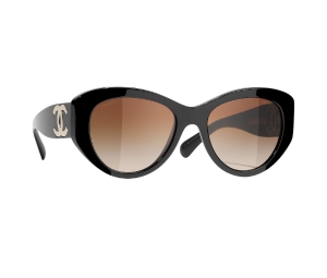 Chanel Butterfly Sunglasses In Black Acetate-Gold CC Logo With Brown Color Lenses