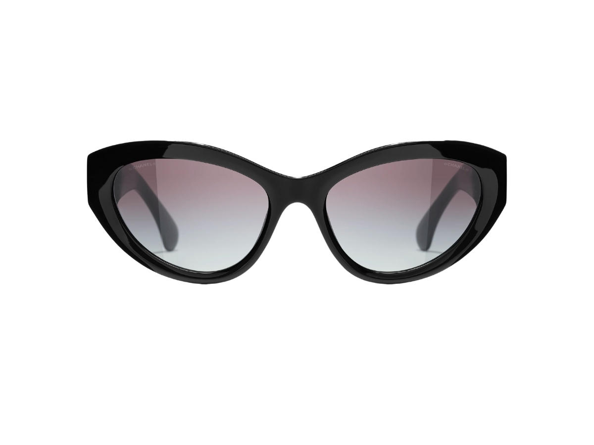 Chanel Cat Eye Sunglasses In Black Acetate-Tweed-Gold CC  display picture 1