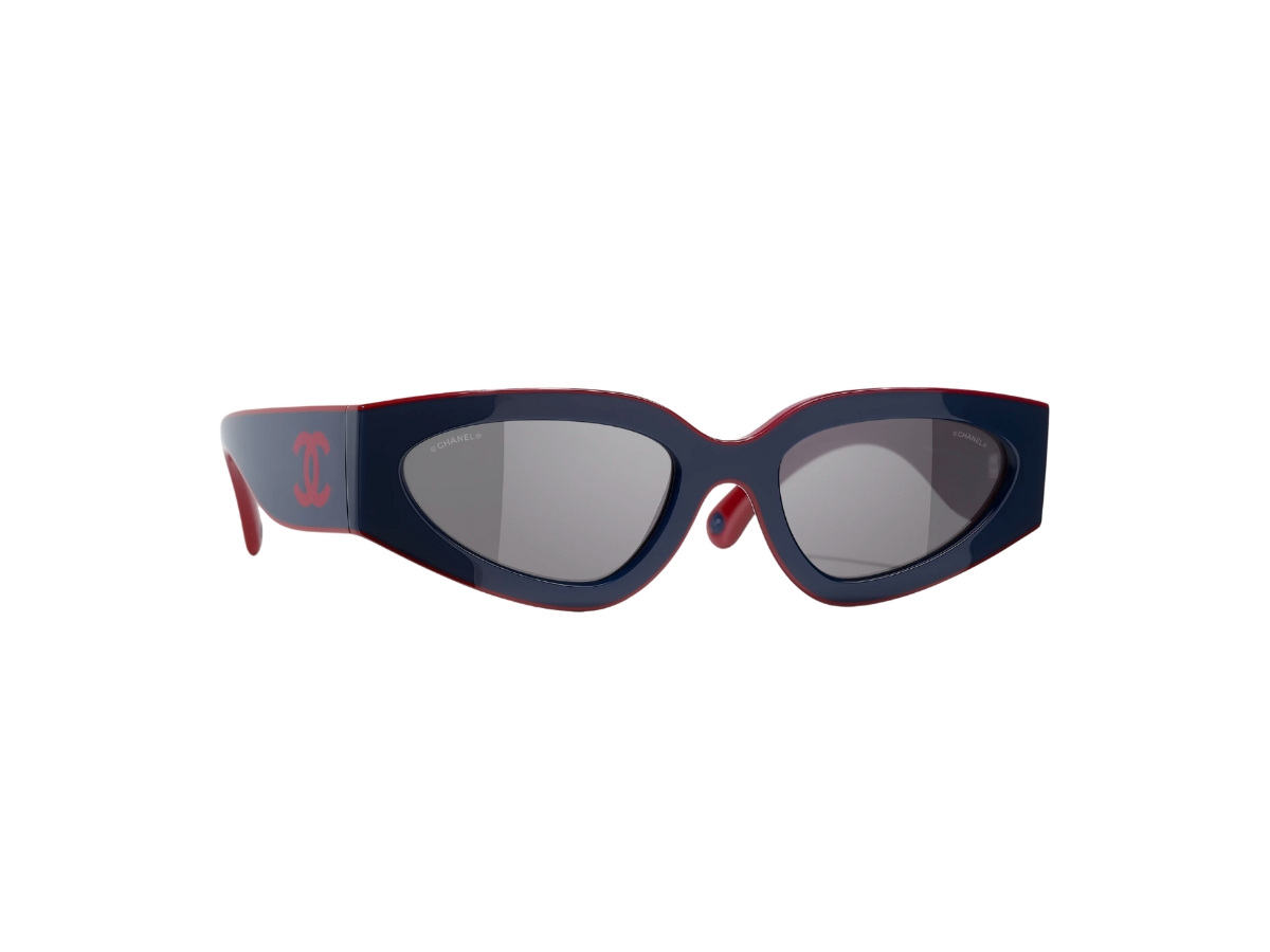 Chanel Cat Eye Sunglasses In Burgundy And Navy Blue Nylon 