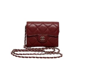 Chanel Caviar Card Holder On Chain Red