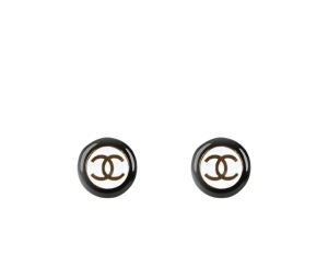 Chanel CC CC Logo Earrings In Metal Gold and White Black