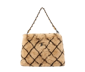 Chanel CC Chain Bag In Lapin Fur With Black Hardware Light Brown