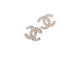 Chanel CC Stud Earrings In Champagne Gold-Tone Metal With Crystals