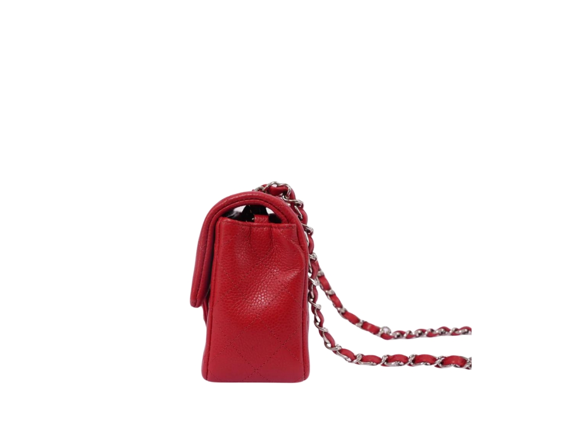 Chanel Classic 8 Caviar In Red Leather With Sliver Hardware