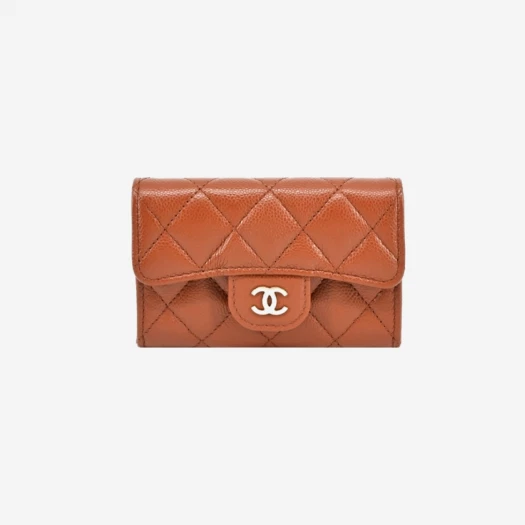 Chanel Classic Card Holder Grained Shiny Calfskin & Gold Light Brown