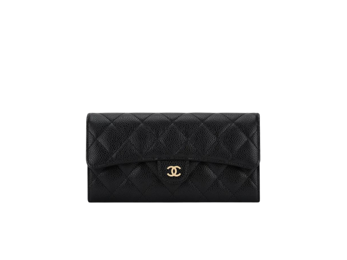 Chanel Classic Long Flap Wallet Grey in Grained Calfskin with Gold