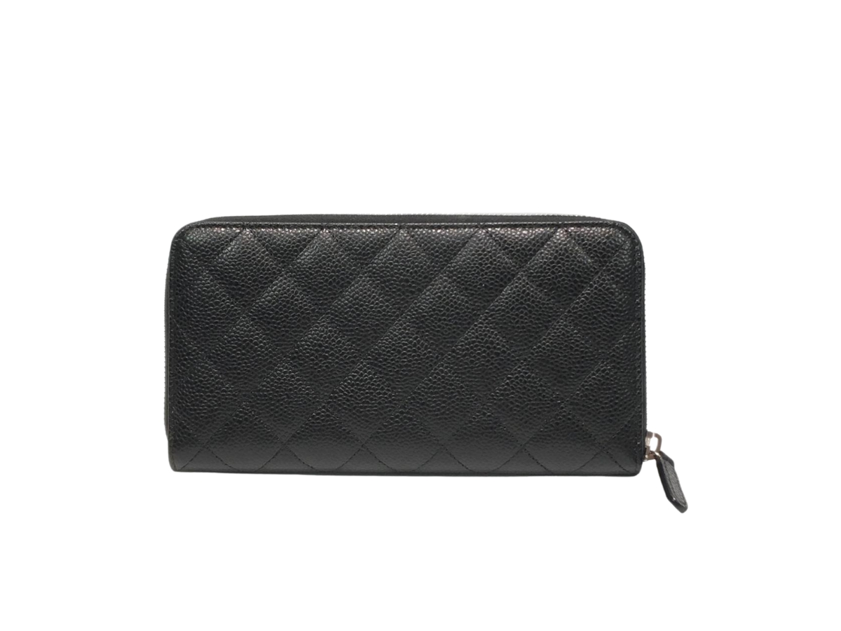 Classic Long Zip Wallet in Caviar Leather, Silver Hardware