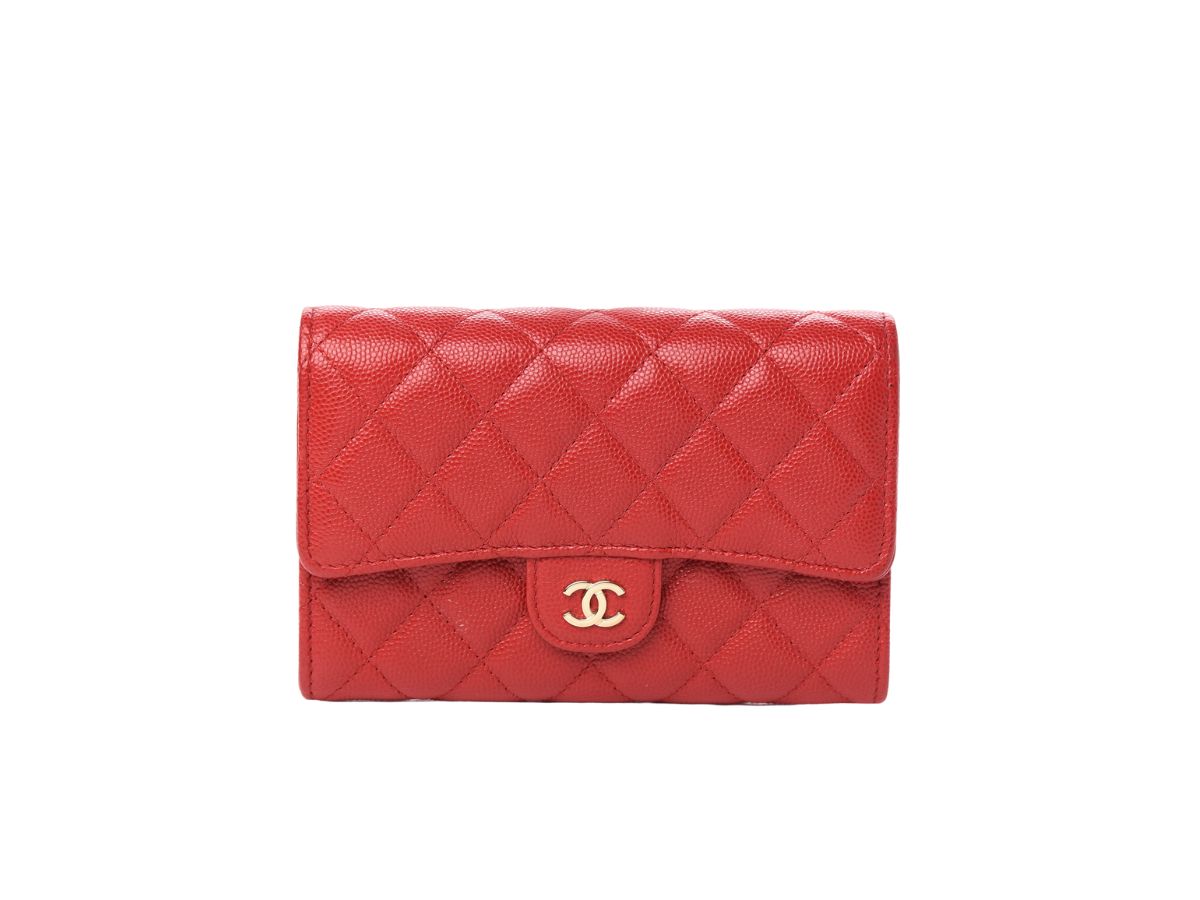 Chanel Classic Medium Flap Wallet In Grained Calfskin With Gold