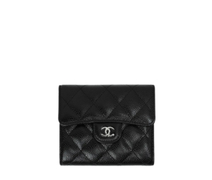 Chanel Small Classic Flap Wallet In Grained Calfskin With Silver Hardware Black