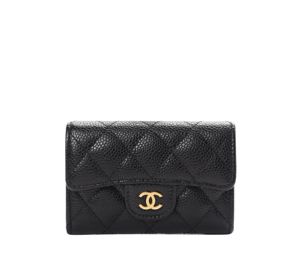 Chanel Classic Small Flap Wallet Card Holder In Grained Calfskin With Gold-Tone Metal Black