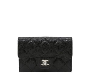 Chanel Classic Small Flap Wallet Card Holder In Grained Calfskin With Silver-Tone Metal Black
