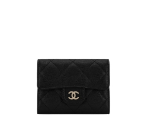Chanel Classic Small Flap Wallet In Grained Calfskin With Gold Black Hardware