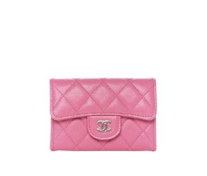 Chanel Classic Small Flap Wallet In Grained Shiny Calfskin With Gold Hardware Pink