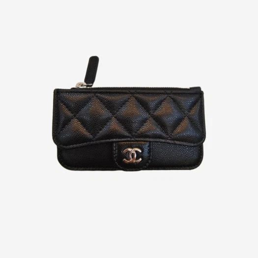 【人気/関税/送料込み】 Chanel Classic Zipped Card Holder Shi Classic zipped card holder - Grained shiny calfskin & gold