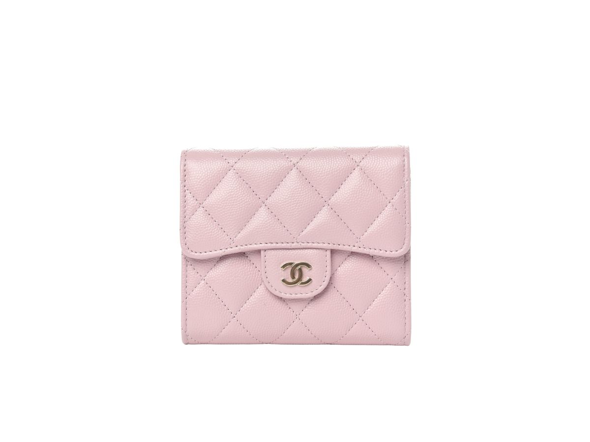 CHANEL 22P Light Pink Caviar Snap Card Holder Light Gold Hardware   AYAINLOVE CURATED LUXURIES