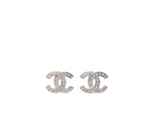Chanel Crystal Timeless CC Earrings Silver