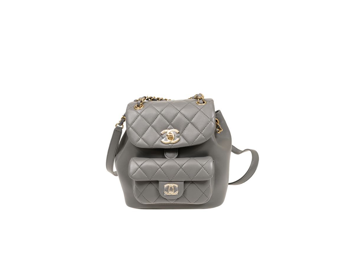 SASOM  bags Chanel Duma Small Backpack Lambskin Grey Gold