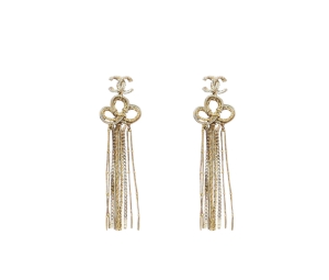Chanel Earrings In Hoop-Twist Chain Detail With Gold-Crystal Hardware